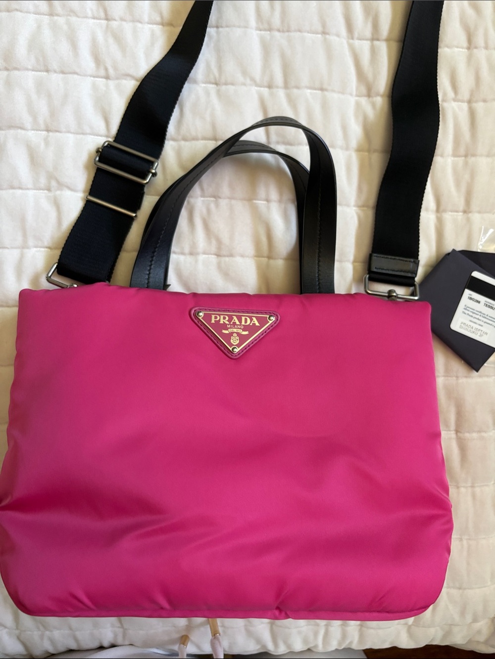 Prada Hot Pink Nylon Tote with Black Straps
